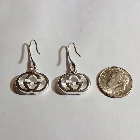 NEW AUTHENTIC .925 STERLING SILVER GUCCI GG DANGLING EARRINGS - Picture 2 of 8